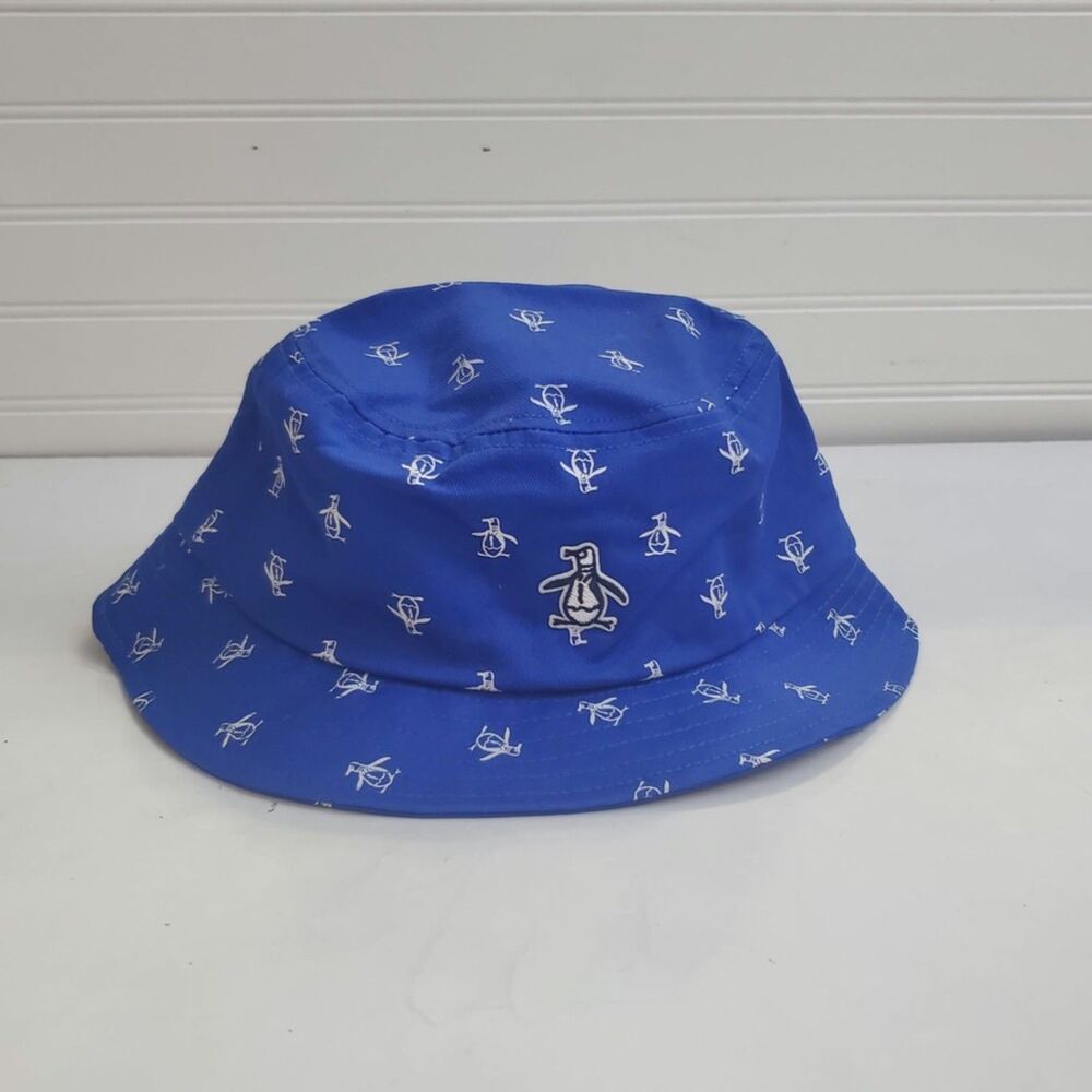 New Original Penguin Pete Novelty Print Bucket Hat Blue Sun Cap NWT